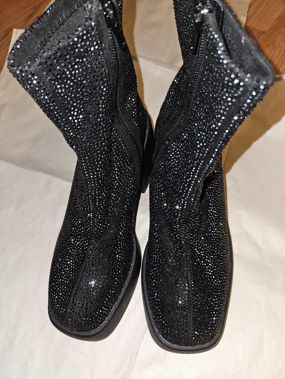 Unionbay Black Rhinestone Platform Ankle Boots Women's Size 6M Sparkly Block Hee